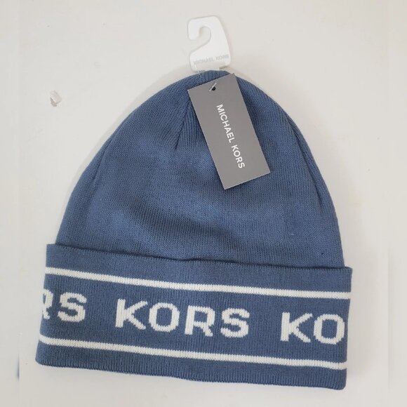 MICHAEL KORS BEANIE HAT MEN'S COLD WEATHER SKY BLUE "KORS" LOGO - Picture 4 of 4